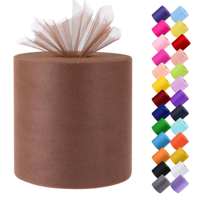 ICOSHOW Tulle Fabric Roll  6  by 200 Yards (600FT) Tulle Organza Fabric Spool for DIY Tutu Skirt Baby Shower Decor Wedding Backdrop Crafts Birthday Party Supplies (Brown) - Image 1